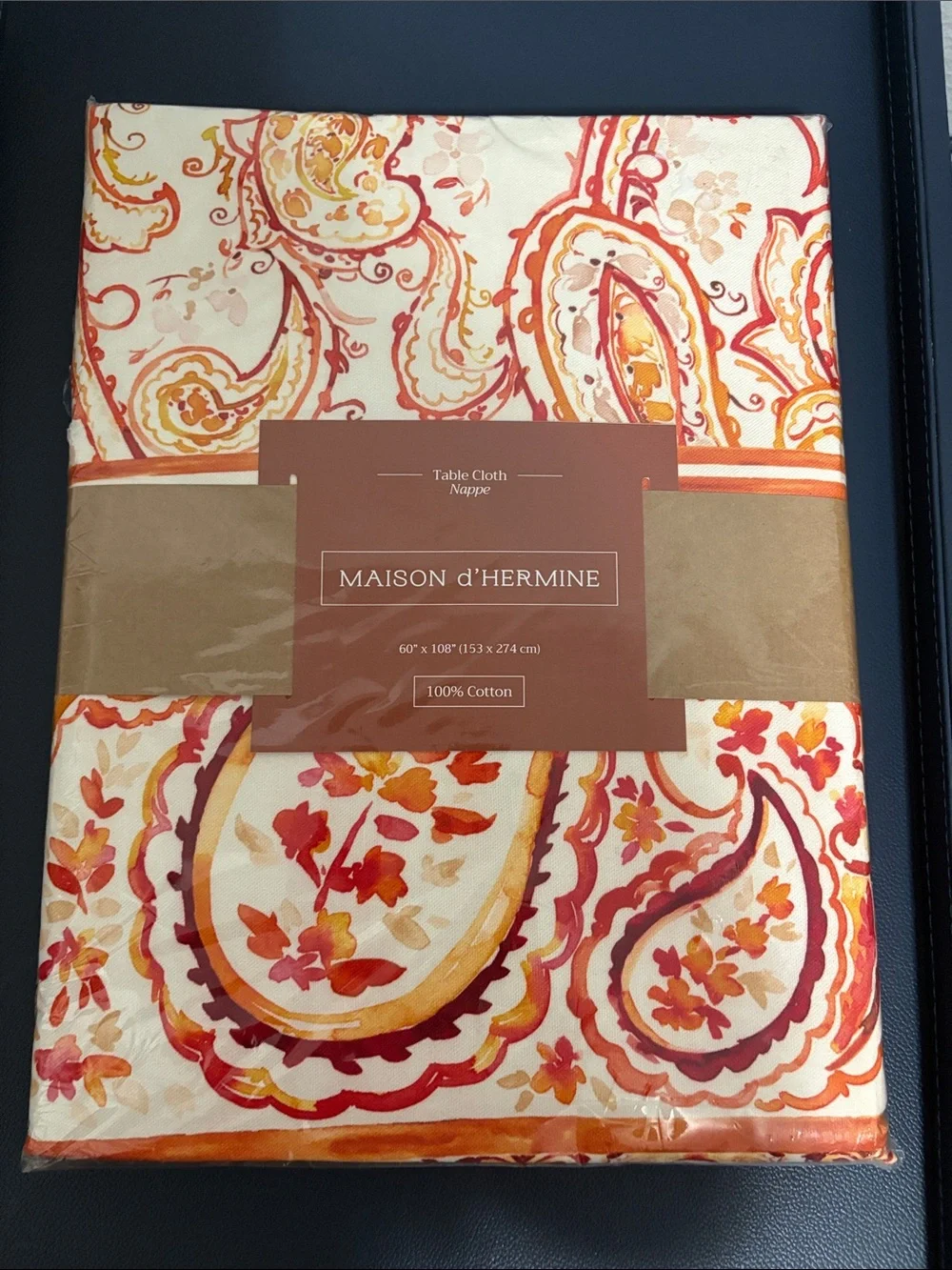 Maison d'Hermine Orange & Red Paisley Cotton Tablecloth
